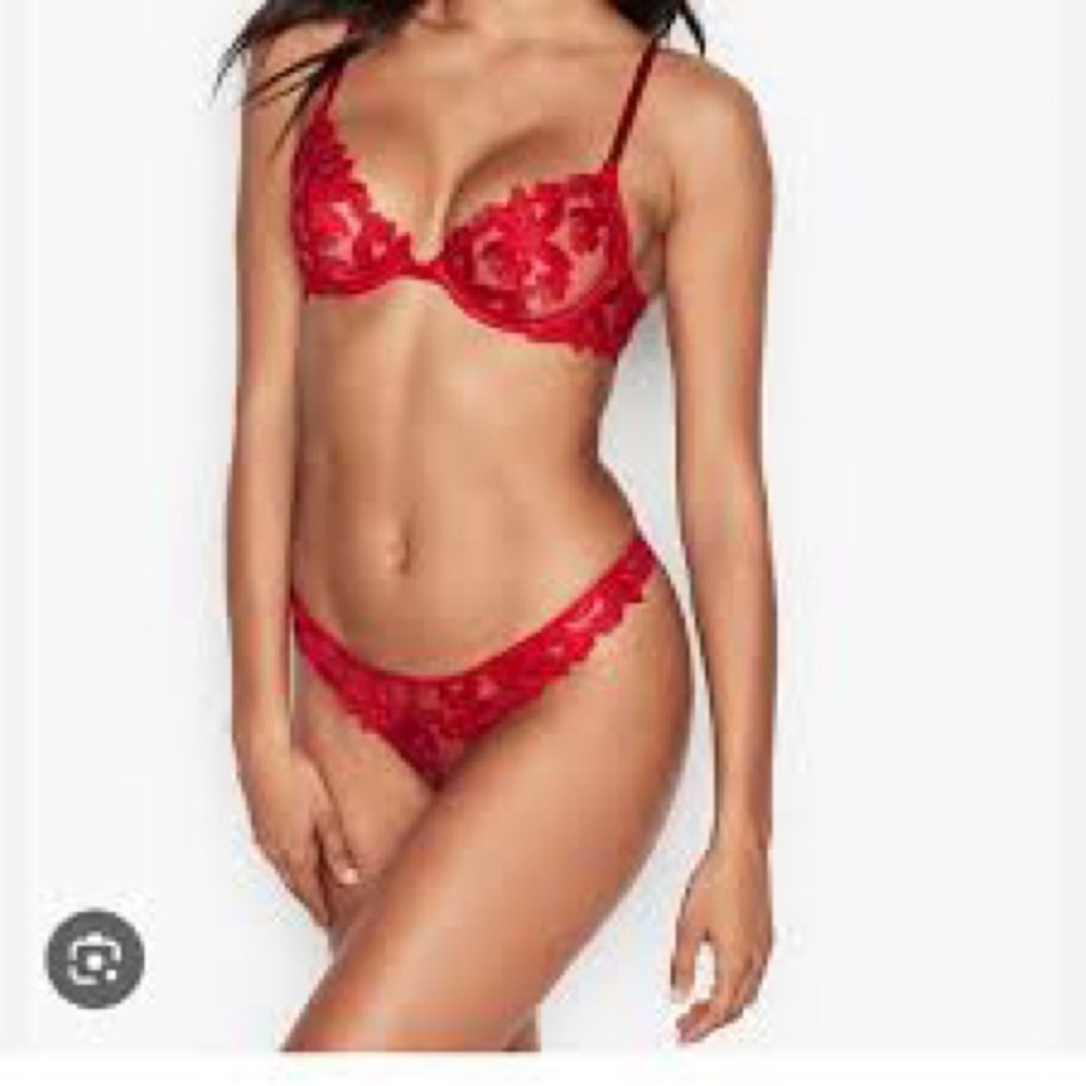 Victoria's Secret Red Lace Underwire Bra & Bikini Briefs Set
